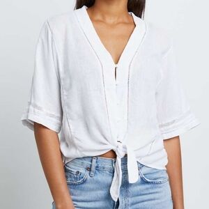 Rails Thea Linen Blend White Tie-Front Blouse Size Xl